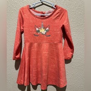 NWOT Young Hearts Coral Unicorn Toddler Girl Dress Size  24M
